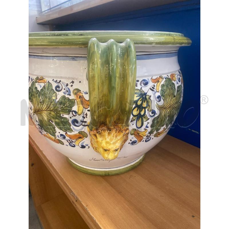 PORTA VASO CERAMICA 40CM ESTERNO MONTELUPO 2 MANICI DECORO FOGLIE VERDI  | Mercatino dell'Usato Vinci - fraz. sovigliana 2