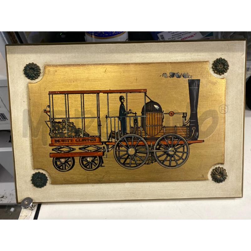QUADRETTO 39X27 LEGNO LOCOMOTIVA A VAPORE FONDO DORATO | Mercatino dell'Usato Vinci - fraz. sovigliana 1