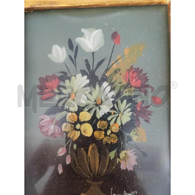 QUADRETTO DIPINTO VASO FIORI CORNICE MARRONE ORO | Mercatino dell'Usato Vinci - fraz. sovigliana 2