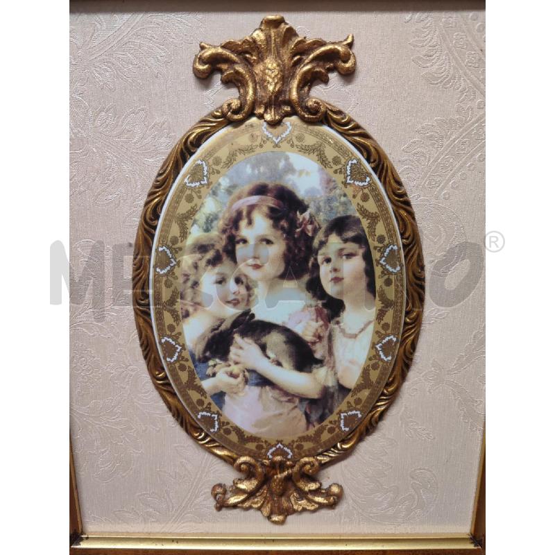 QUADRO 39X34 OVALE CERAMICA 3 BIMBE CON GATTO | Mercatino dell'Usato Vinci - fraz. sovigliana 2