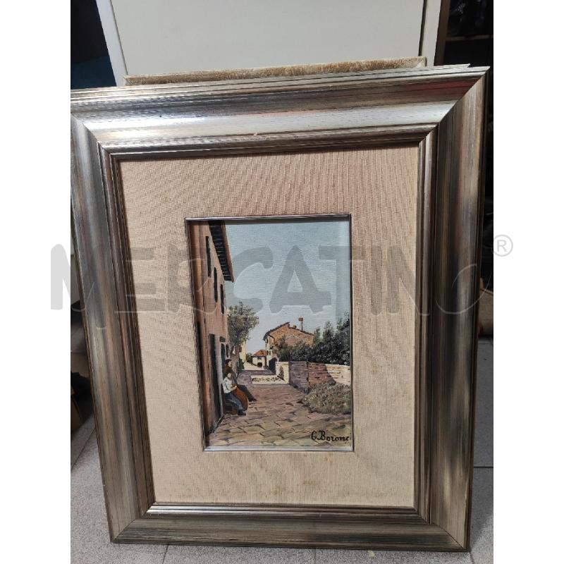 QUADRO 57X47 DIPINTO STTRADA CON CASE CON UOMO  | Mercatino dell'Usato Vinci - fraz. sovigliana 1