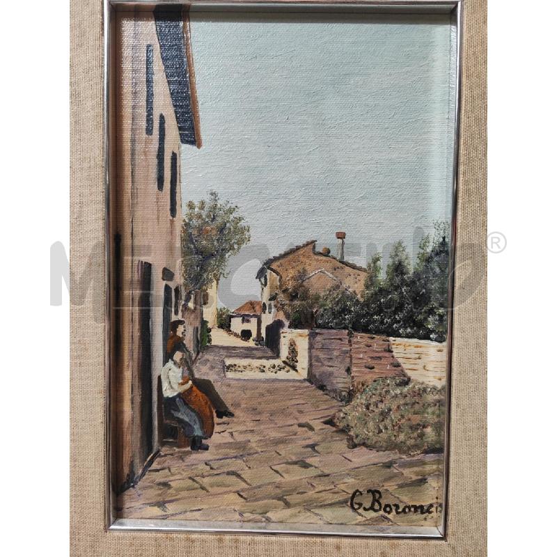 QUADRO 57X47 DIPINTO STTRADA CON CASE CON UOMO  | Mercatino dell'Usato Vinci - fraz. sovigliana 2