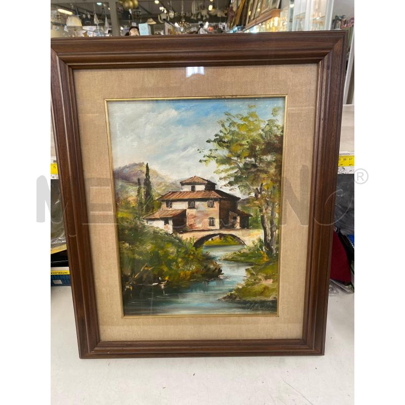QUADRO CASA CON PONTE CORNICE MARRONE 60X48 | Mercatino dell'Usato Vinci - fraz. sovigliana 1
