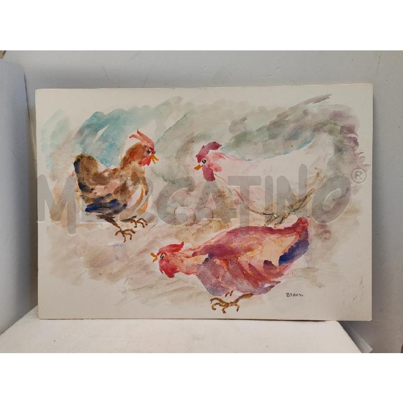 QUADRO DIPINTO 3 GALLINE MARIO BERNINI | Mercatino dell'Usato Vinci - fraz. sovigliana 1