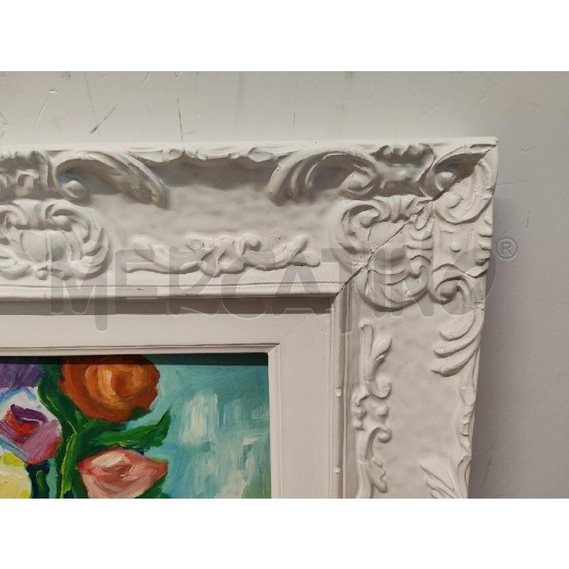 QUADRO DIPINTO VASO FIORI 48X59 CORNICE BIANCA LAVORATA  | Mercatino dell'Usato Vinci - fraz. sovigliana 2