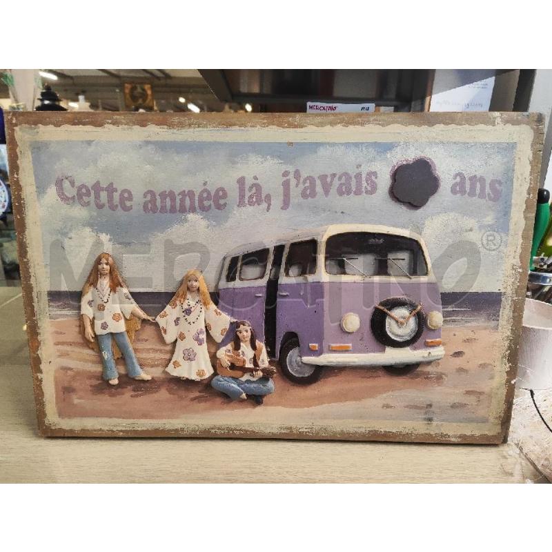 QUADRO LEGNO 50X33 HIPPIE  PULMINO E PERSONE A RILIEVO | Mercatino dell'Usato Vinci - fraz. sovigliana 1