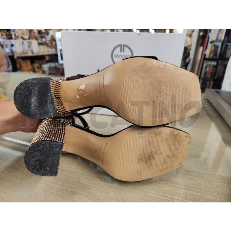 SANDALI DONNA # MOOSA SCAMOSCIATI NERI TACCO STRASS ORO N.40 | Mercatino dell'Usato Vinci - fraz. sovigliana 3