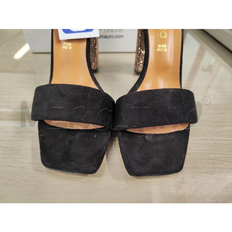 SANDALI DONNA # MOOSA SCAMOSCIATI NERI TACCO STRASS ORO N.40 | Mercatino dell'Usato Vinci - fraz. sovigliana 4