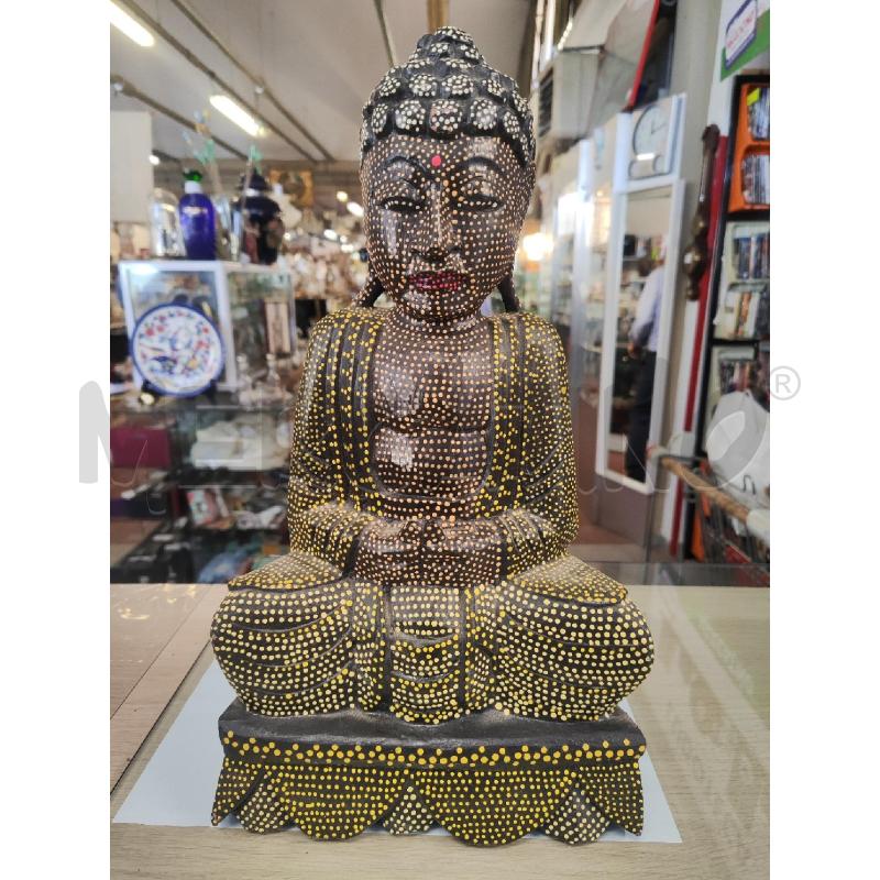 STATUA BUDDA LEGNO PUNTINI H.39 | Mercatino dell'Usato Vinci - fraz. sovigliana 1