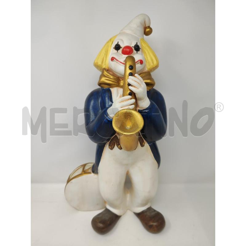 STATUA PAGLIACCIO CERAMICA CON TAMBURO E SAX H.45 | Mercatino dell'Usato Vinci - fraz. sovigliana 1
