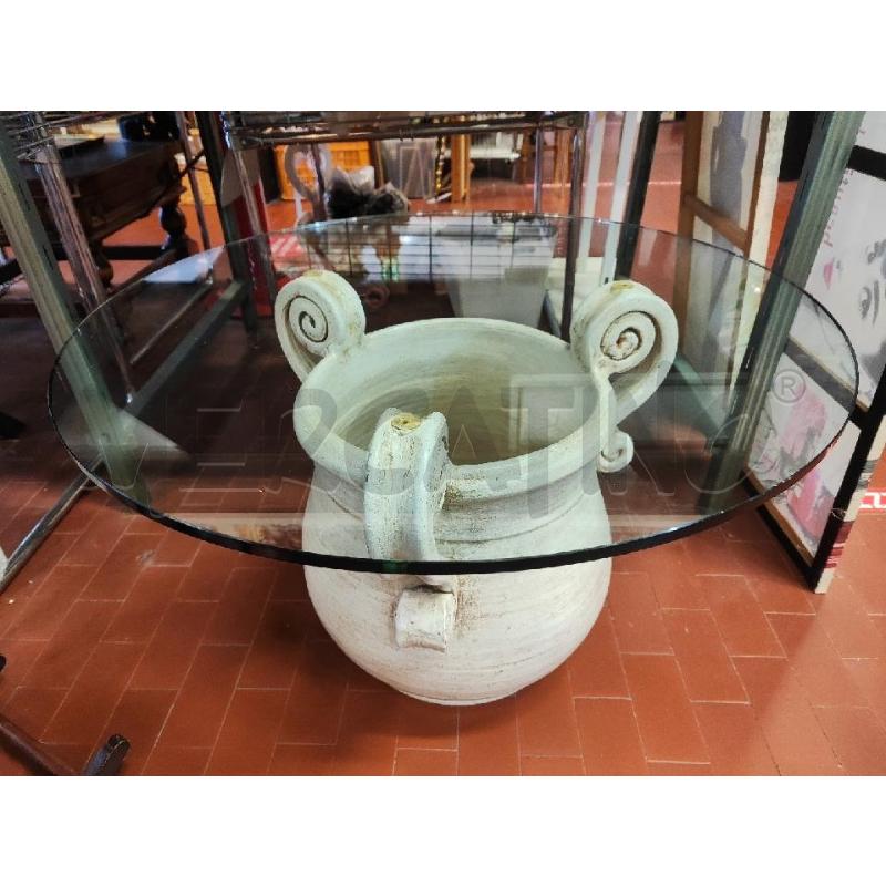 TAVOLO ROTONDO PIANO VETRO BASE VASO TERRACOTTA  | Mercatino dell'Usato Vinci - fraz. sovigliana 1