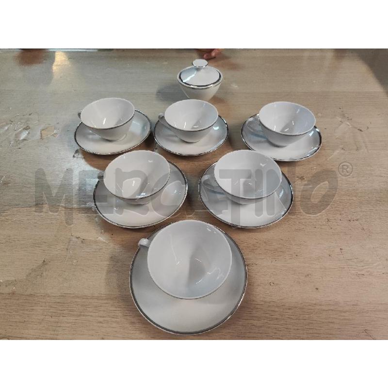 TAZZE PZ. 6 + PIATTINO + ZUCCHERIERA CERAMICA CECOSLOVACCHIA RIGO ARGENTO  | Mercatino dell'Usato Vinci - fraz. sovigliana 1