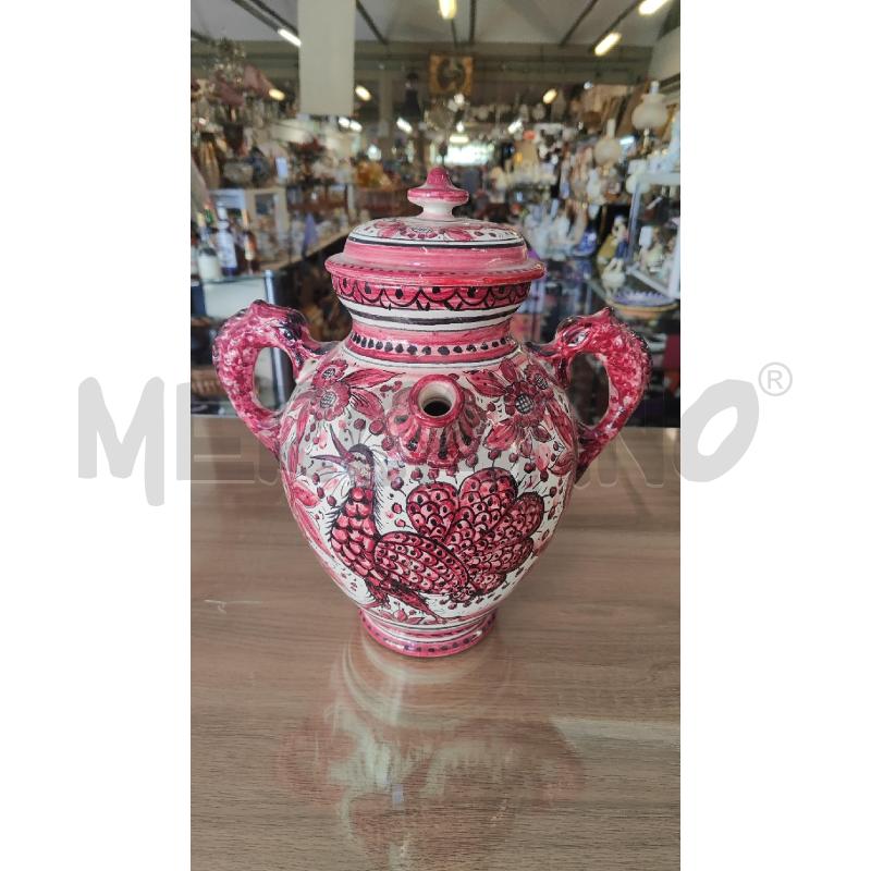 VASO CERAMICA CON BECCUCCIO 2 MANICI DECORO ROSA CON UCCELLO | Mercatino dell'Usato Vinci - fraz. sovigliana 1