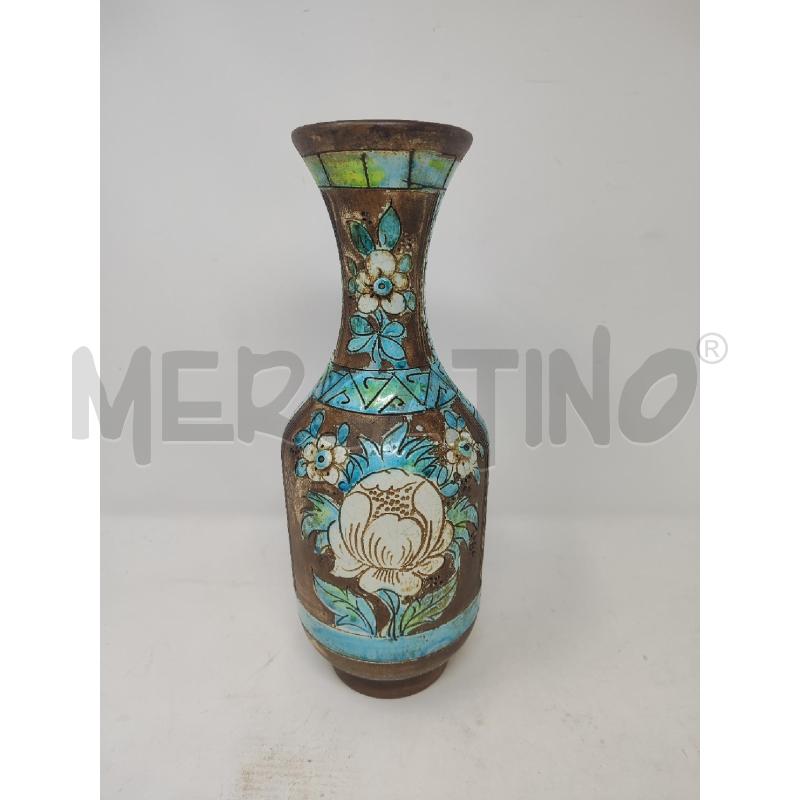 VASO CERAMICA MARRONE AZZURRO FIORI | Mercatino dell'Usato Vinci - fraz. sovigliana 1