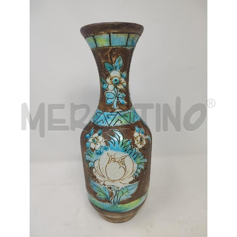 VASO CERAMICA MARRONE AZZURRO FIORI | Mercatino dell'Usato Vinci - fraz. sovigliana 2