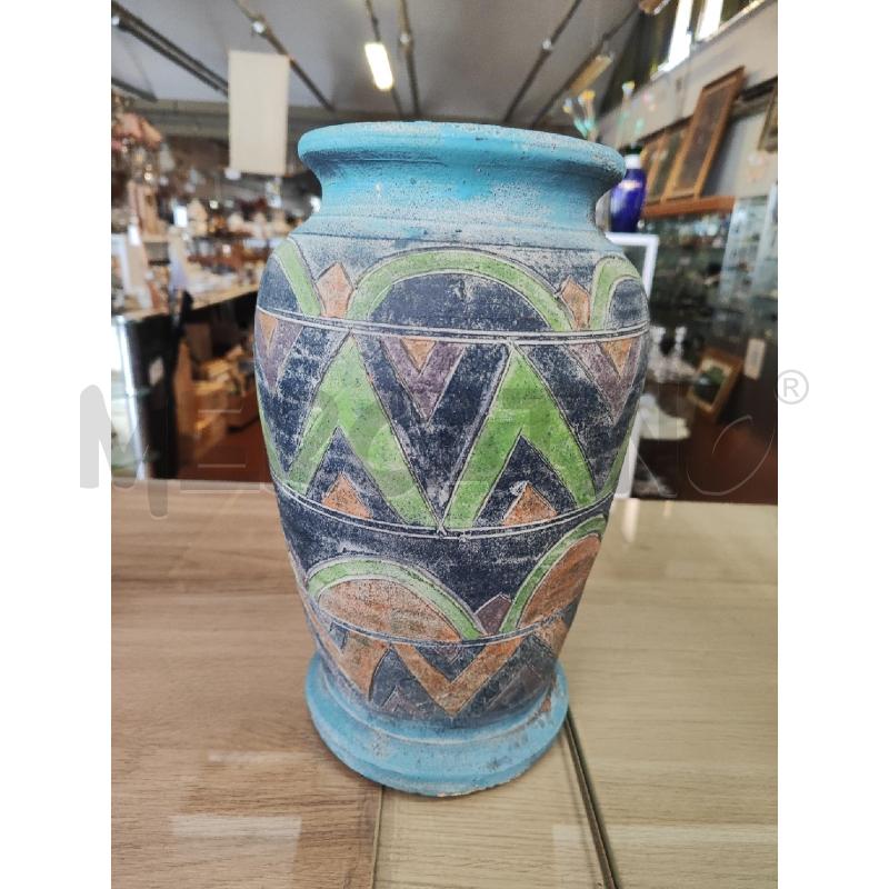VASO IN TERRACOTTA DECORO AZZURRO ARANCIO INCISO | Mercatino dell'Usato Vinci - fraz. sovigliana 1