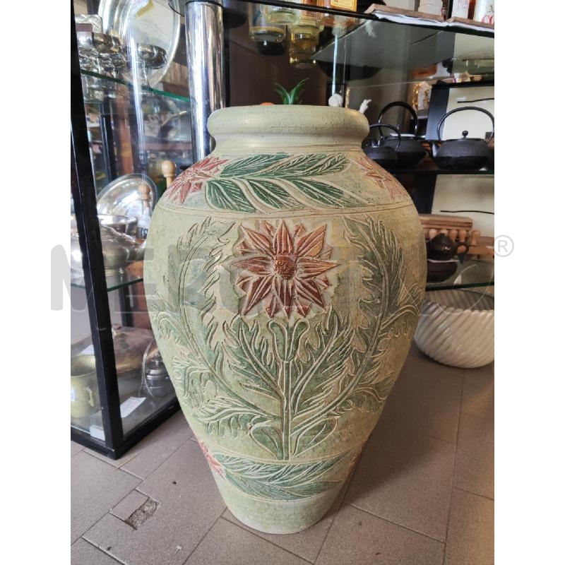 VASO IN TERRACOTTA INCISO VERDE FIORI ROSSI  | Mercatino dell'Usato Vinci - fraz. sovigliana 1
