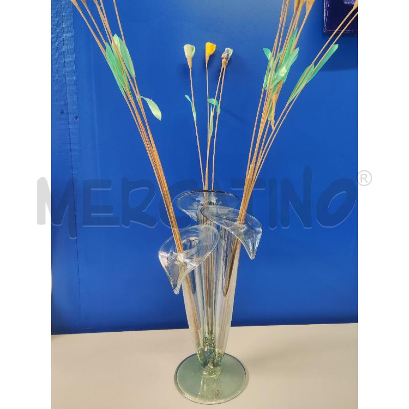 VASO VETRO 3 CALLE BLU CON FIORI FINTI | Mercatino dell'Usato Vinci - fraz. sovigliana 1