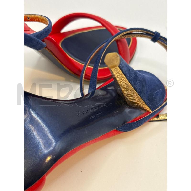 SANDALI DONNA TACCO FERRAGAMO ROSSI BLU DORATI | Mercatino dell'Usato Genova sampierdarena 1