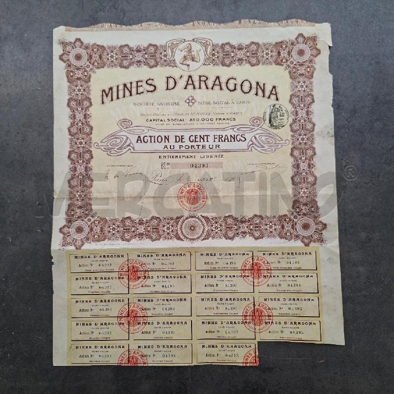 DOCUMENTO AZIONARIO MINES D'ARAGONA  | Mercatino dell'Usato Arcore 1