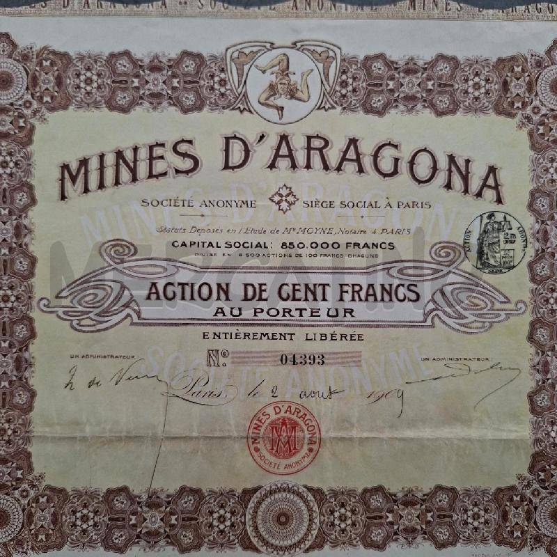 DOCUMENTO AZIONARIO MINES D'ARAGONA  | Mercatino dell'Usato Arcore 3