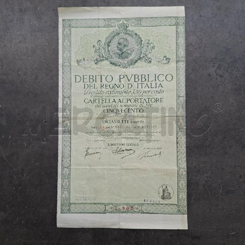 DOCUMENTO DEBITO PUBBLICO DEL REGNO D'ITALIA | Mercatino dell'Usato Arcore 1