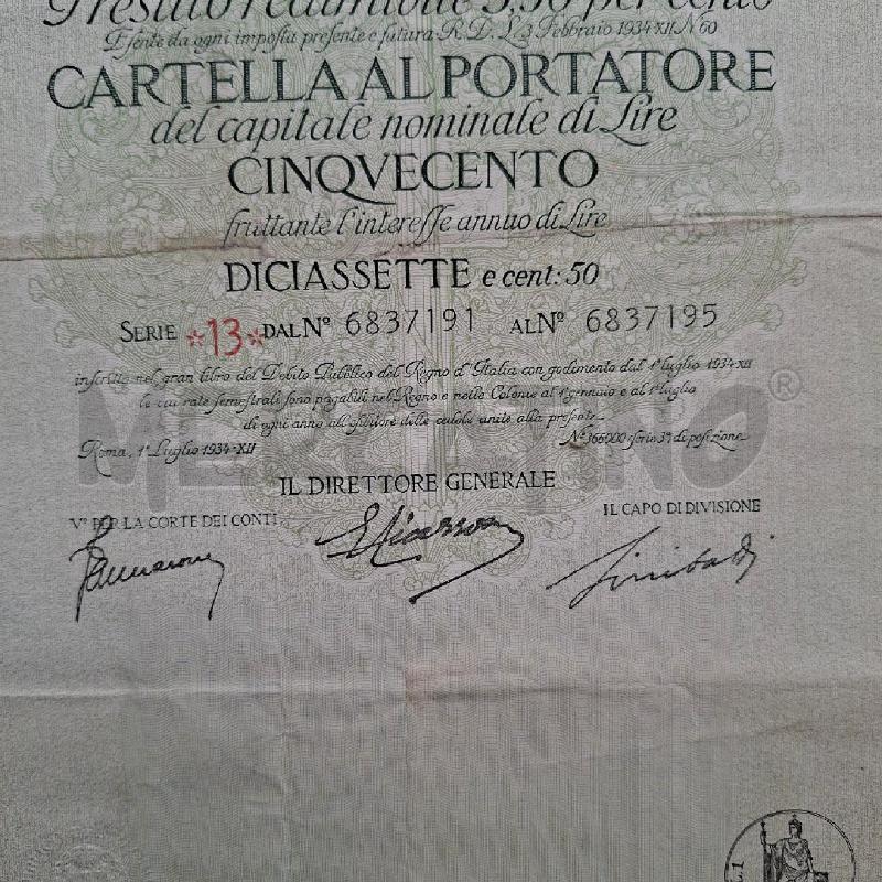 DOCUMENTO DEBITO PUBBLICO DEL REGNO D'ITALIA | Mercatino dell'Usato Arcore 5