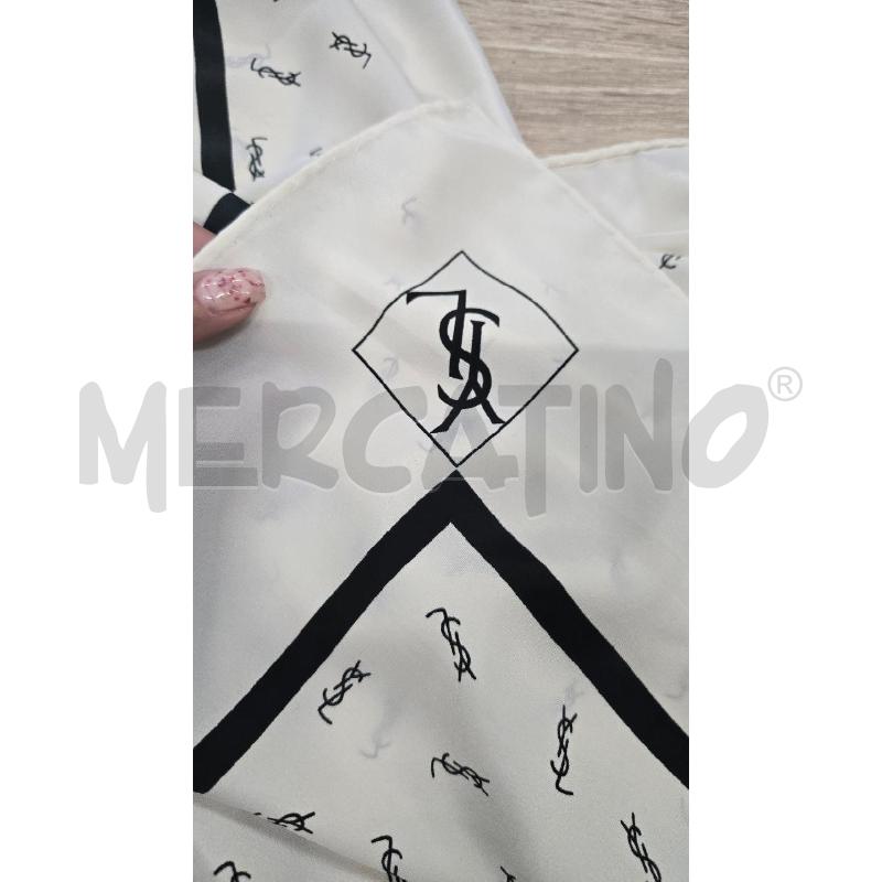 FOULARD YVES SAINT LAURENT STAMPA LOGO BIANCO NERO VINTAGE  | Mercatino dell'Usato Arcore 4