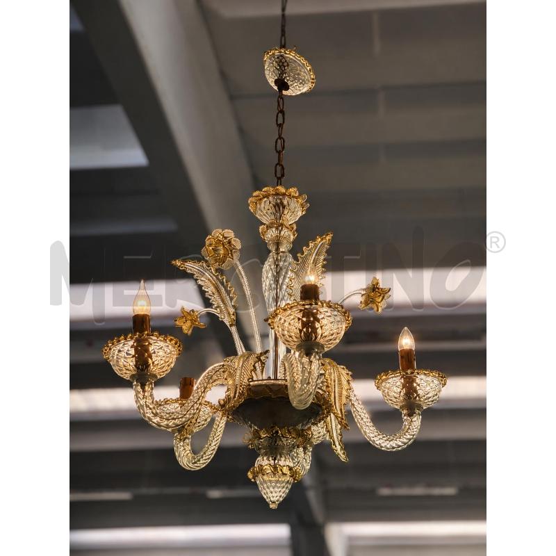LAMPADA VETRO CON 5 LUCI E FIORI FOGLIE | Mercatino dell'Usato Arcore 1