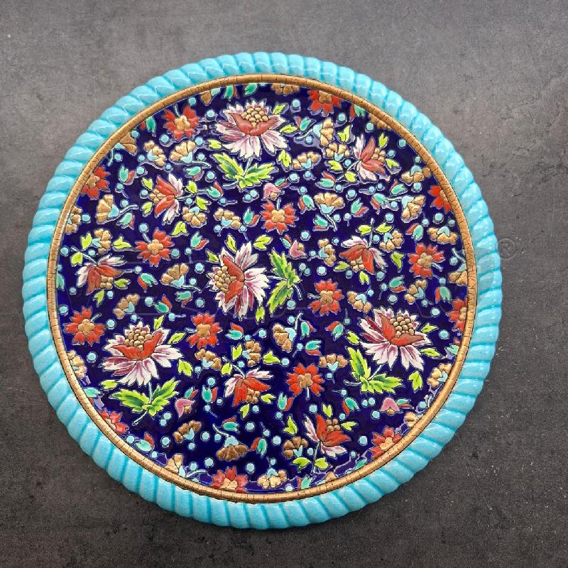 PIATTO REHAUSSÈ EMAUX DE LONGWY 30 CM FIORI BORDO AZZURRO | Mercatino dell'Usato Arcore 1
