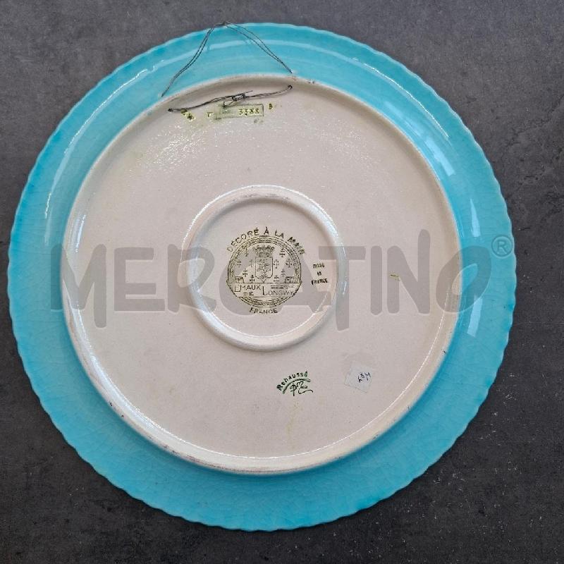 PIATTO REHAUSSÈ EMAUX DE LONGWY 30 CM FIORI BORDO AZZURRO | Mercatino dell'Usato Arcore 2
