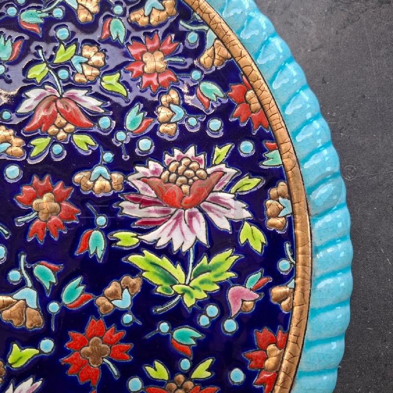 PIATTO REHAUSSÈ EMAUX DE LONGWY 30 CM FIORI BORDO AZZURRO | Mercatino dell'Usato Arcore 4