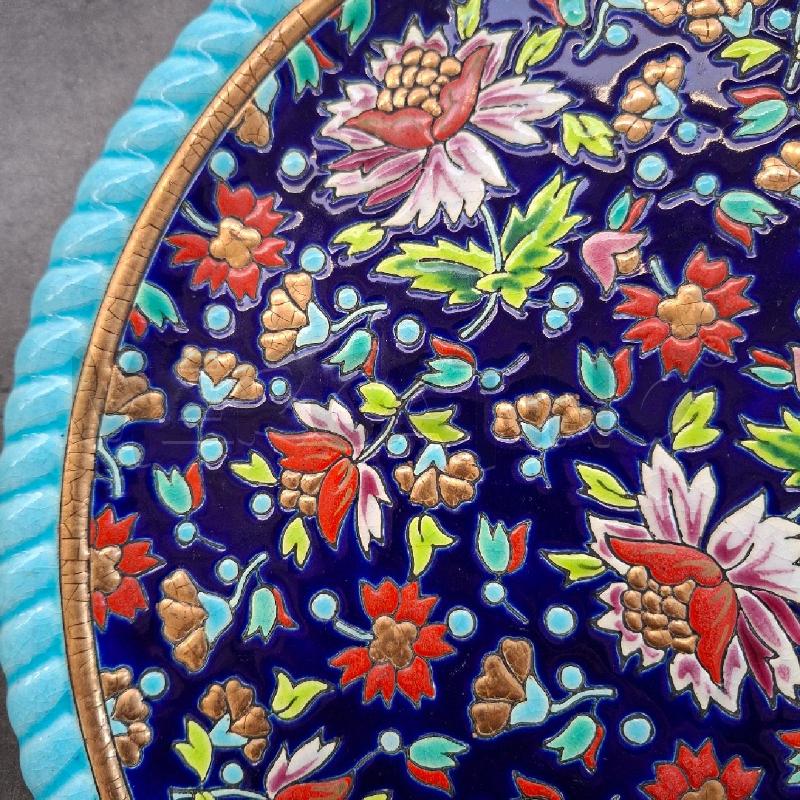 PIATTO REHAUSSÈ EMAUX DE LONGWY 30 CM FIORI BORDO AZZURRO | Mercatino dell'Usato Arcore 5