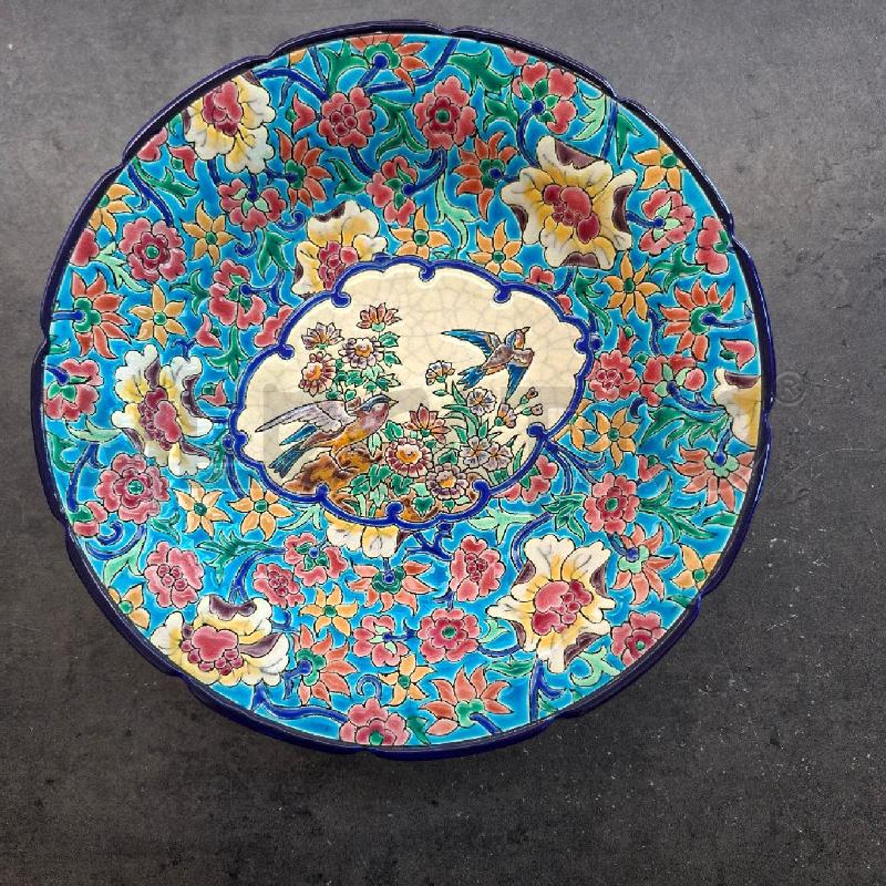 PIATTO REHAUSSÈ FRANCE 25 CM BLU CON FIORI E UCCELLINI   | Mercatino dell'Usato Arcore 1