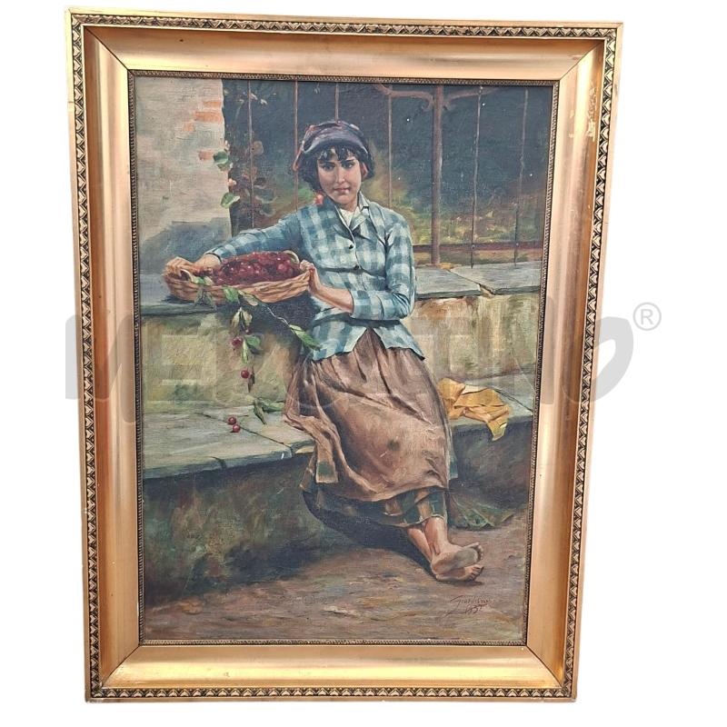 QUADRO FIRMATO GIORDANO DONNA CON CESTO 50X75 CM  | Mercatino dell'Usato Arcore 1