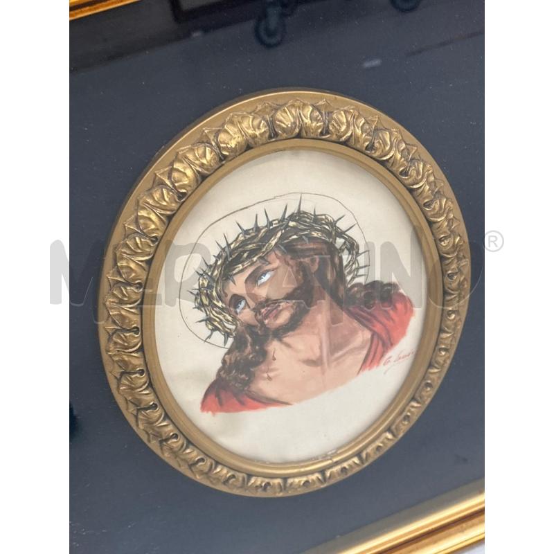 QUADRO GESÙ PASSEPARTOUT NERO OVALE CORNICE COLOR ORO 47X41 CM CIRCA  | Mercatino dell'Usato Arcore 2