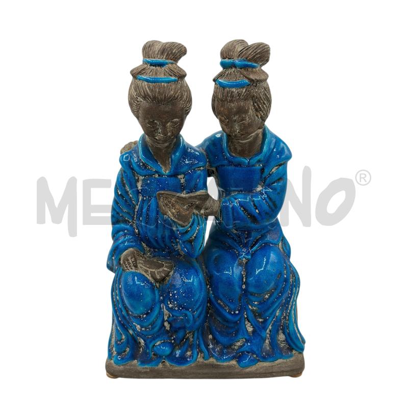 STATUETTA BLU IN CERAMICA COPPIA ORIENTALE  | Mercatino dell'Usato Arcore 1