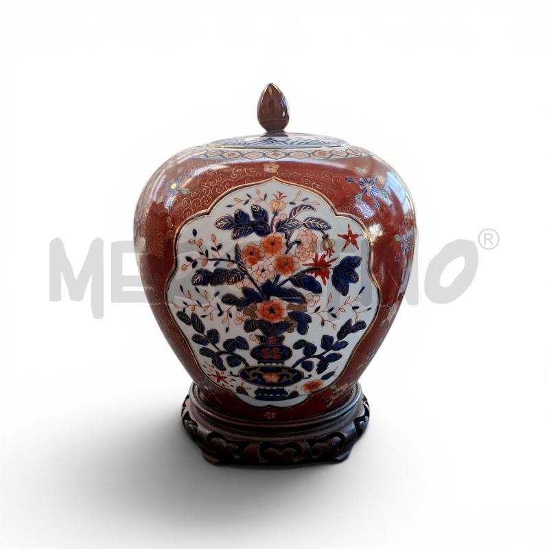 VASO POTICHE ORIENTALE ROSSO CON SUPPORTO  | Mercatino dell'Usato Arcore 1