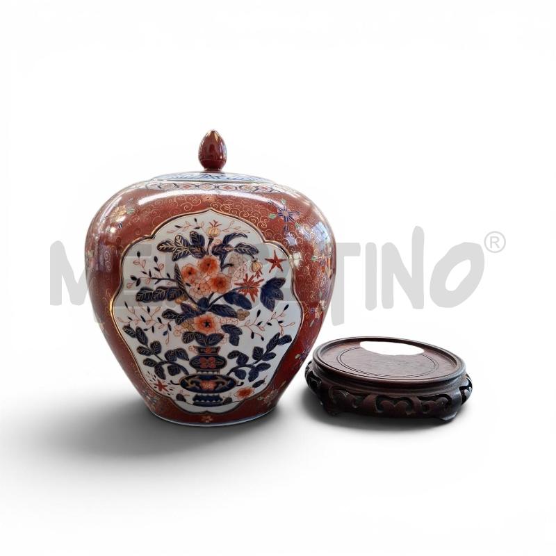 VASO POTICHE ORIENTALE ROSSO CON SUPPORTO  | Mercatino dell'Usato Arcore 4
