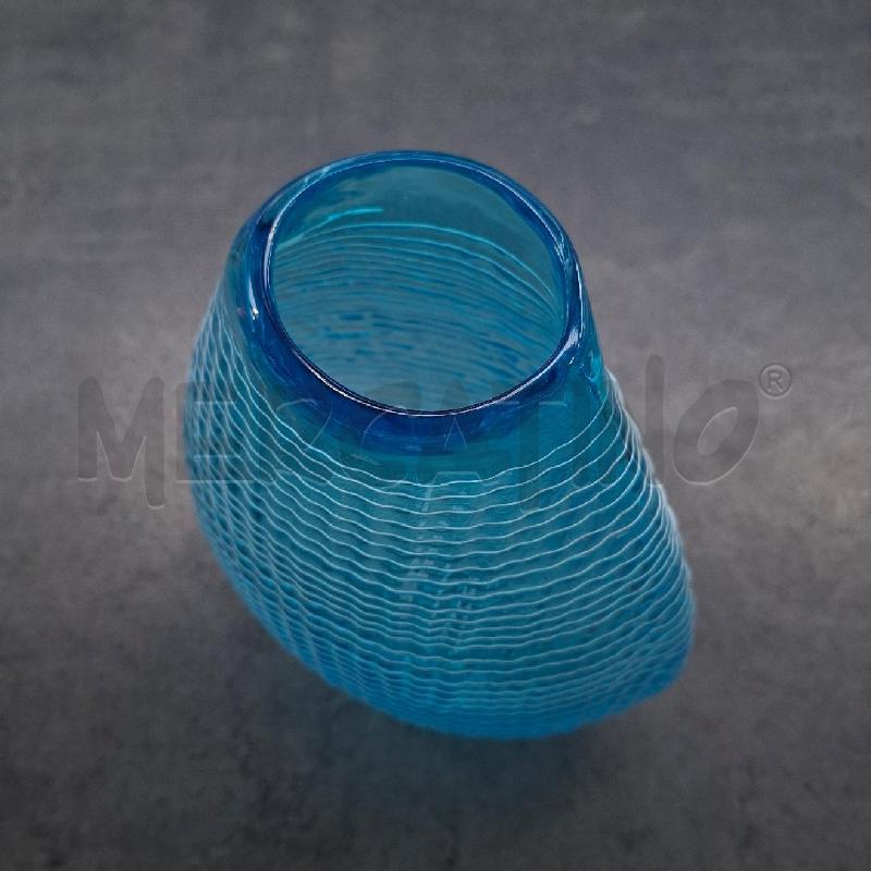 VASO VETRO AZZURRO SPIRALE BIANCA | Mercatino dell'Usato Arcore 2