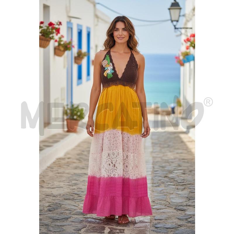 VESTITO DONNA MARE POSITANO ROSA GIALLO UNCINETTO | Mercatino dell'Usato Arcore 1