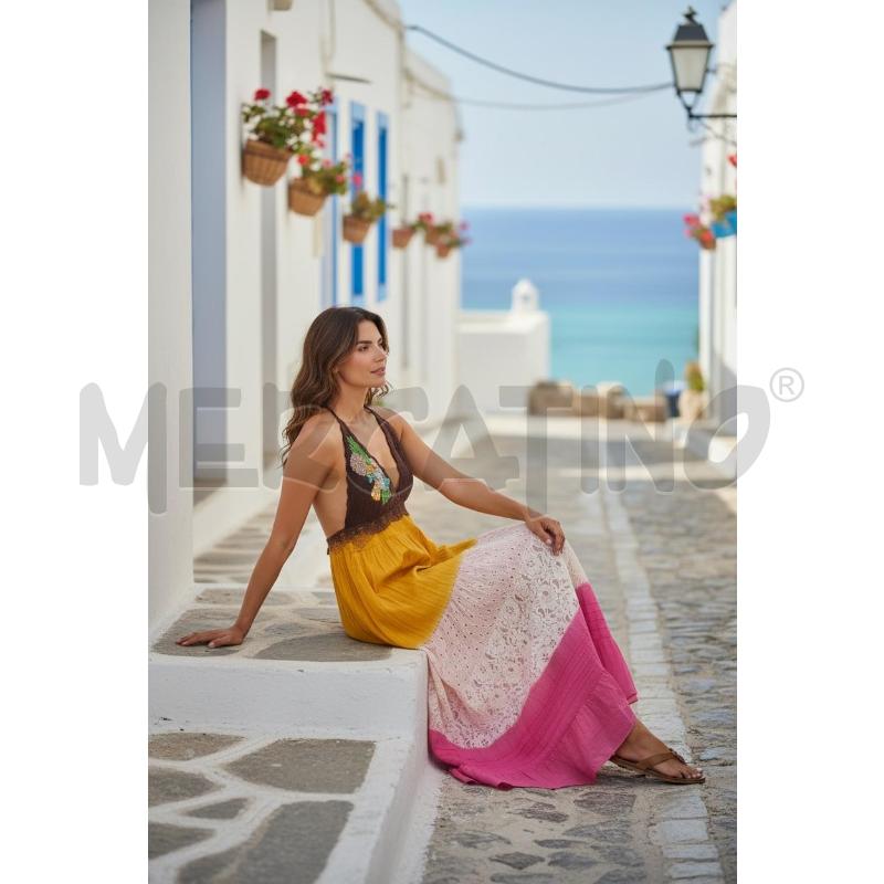 VESTITO DONNA MARE POSITANO ROSA GIALLO UNCINETTO | Mercatino dell'Usato Arcore 2