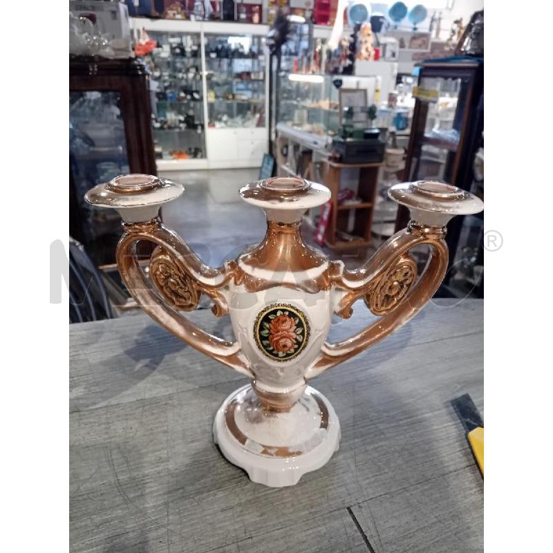 CANDELABRI PZ. 2 CERAMICA DORATO  E BIANCO | Mercatino dell'Usato Busnago 3
