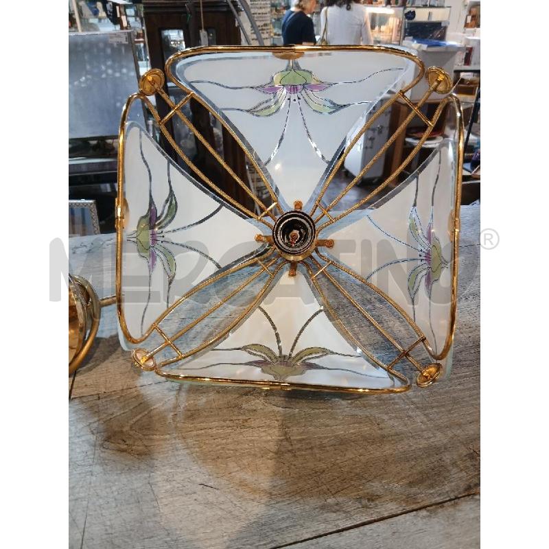 LAMPADARIO ART DECO' OTTONE E VETRO | Mercatino dell'Usato Busnago 2