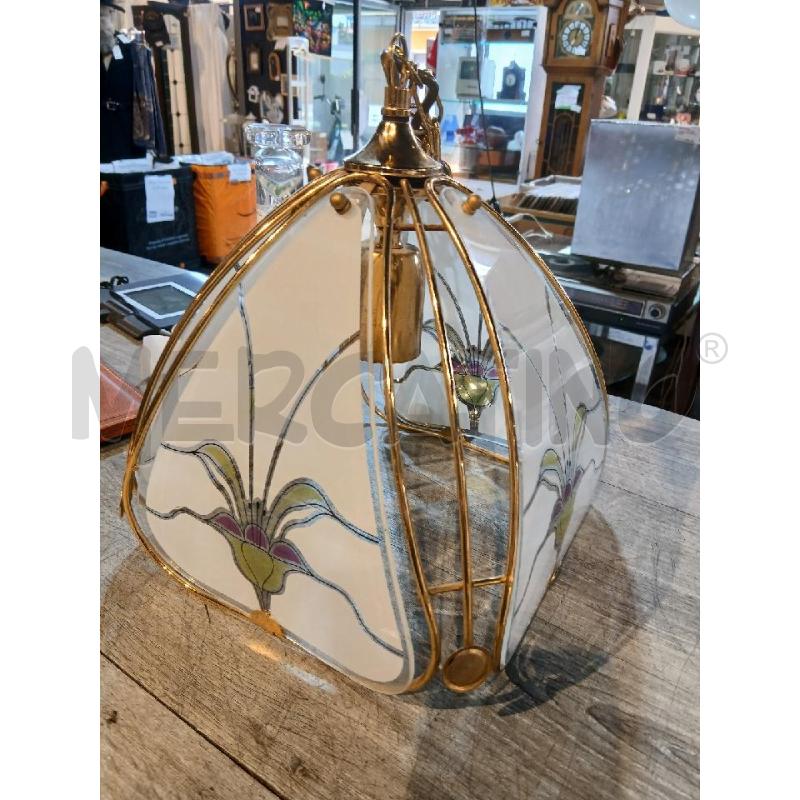 LAMPADARIO ART DECO' OTTONE E VETRO | Mercatino dell'Usato Busnago 3