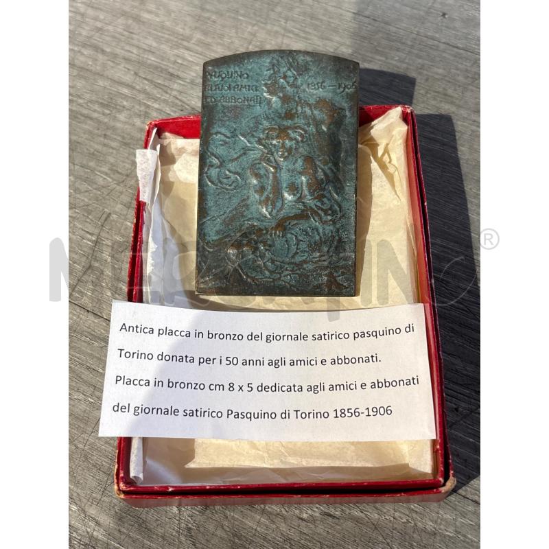 PLACCA DEL 1906 IN BRONZO GIORNALE SATIRICO PASQUINO | Mercatino dell'Usato Busnago 1