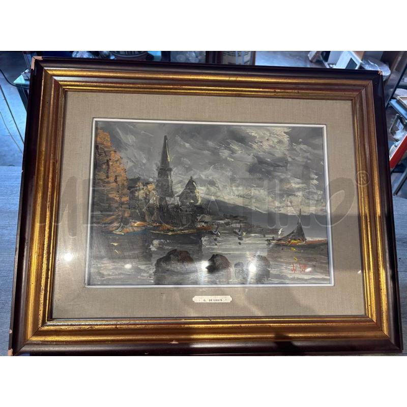 QUADRO G. DE LILLIS CORNICE ROVINATA BARCHE AL PORTO  | Mercatino dell'Usato Busnago 1