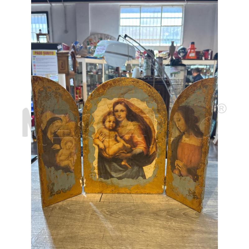 TEGOLA LEGNO FOGLIA ORO A FINESTRA MADONNA CON BAMBINO | Mercatino dell'Usato Busnago 1