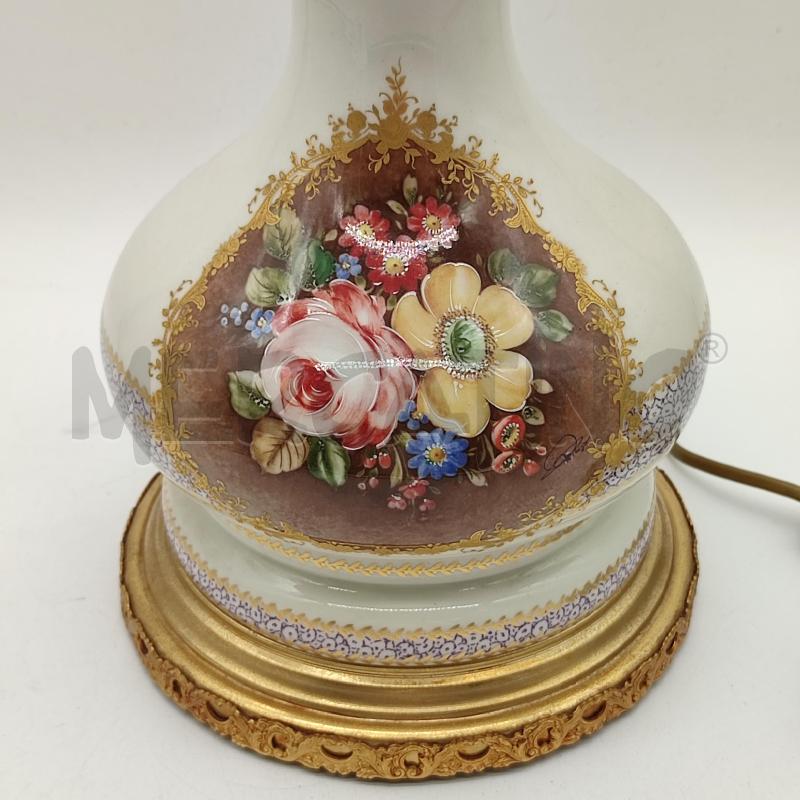 BASE LAMPADA CERAMICA ICONA FIORATA BASE DORATA GHIRLANDA BLU | Mercatino dell'Usato Corbetta 3