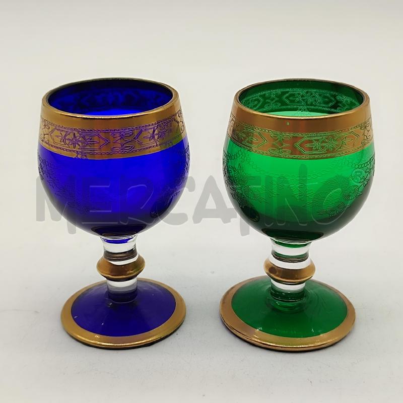 BICCHIERINI VETRO BLU VERDE 24KT GOLD | Mercatino dell'Usato Corbetta 1